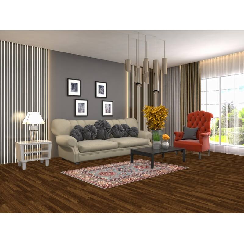 Geometric Blue Kazak Accent Rug Hand-Knotted Wool Carpet - 3'4" x 5'3"