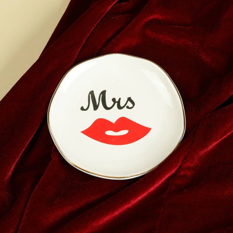 Ceramic Jewelry Tray, Decorative Trinket Ring Dish for Organizing Earrings Necklaces Bracelets Watch Keys 11.5*11.5*1.5cm Love1