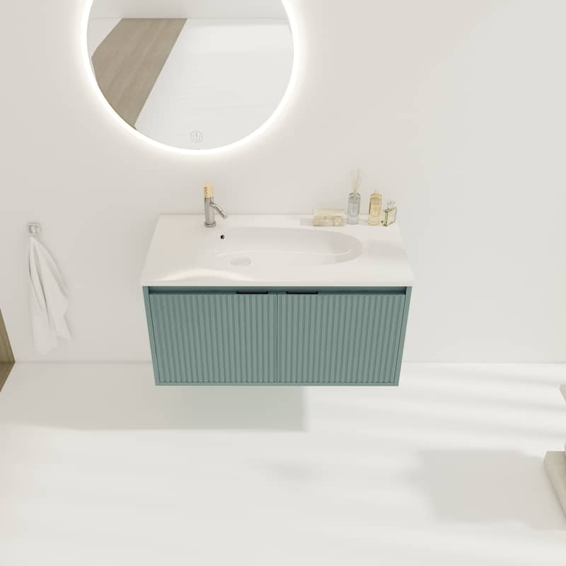 36" Floating Bathroom Vanity with Drop-Shaped Resin Sink