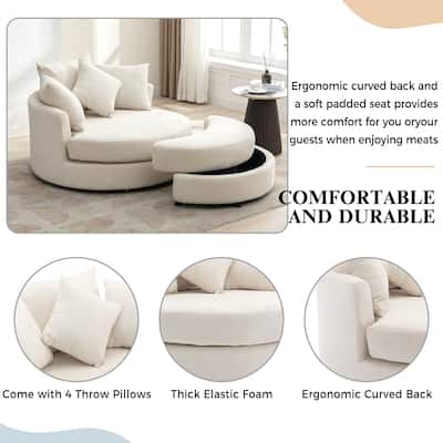 Oversized Swivel Barrel Chair, Chenille Upholstered Leisure Chair, Sofa Chair with Storage Ottoman & 4 Pillows