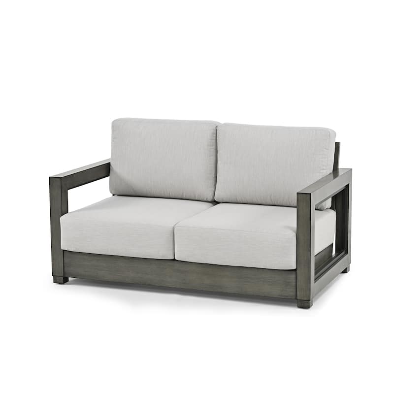 Outdoor Hand-painted Aluminum Patio Loveseat with Gray Cushions - Grey