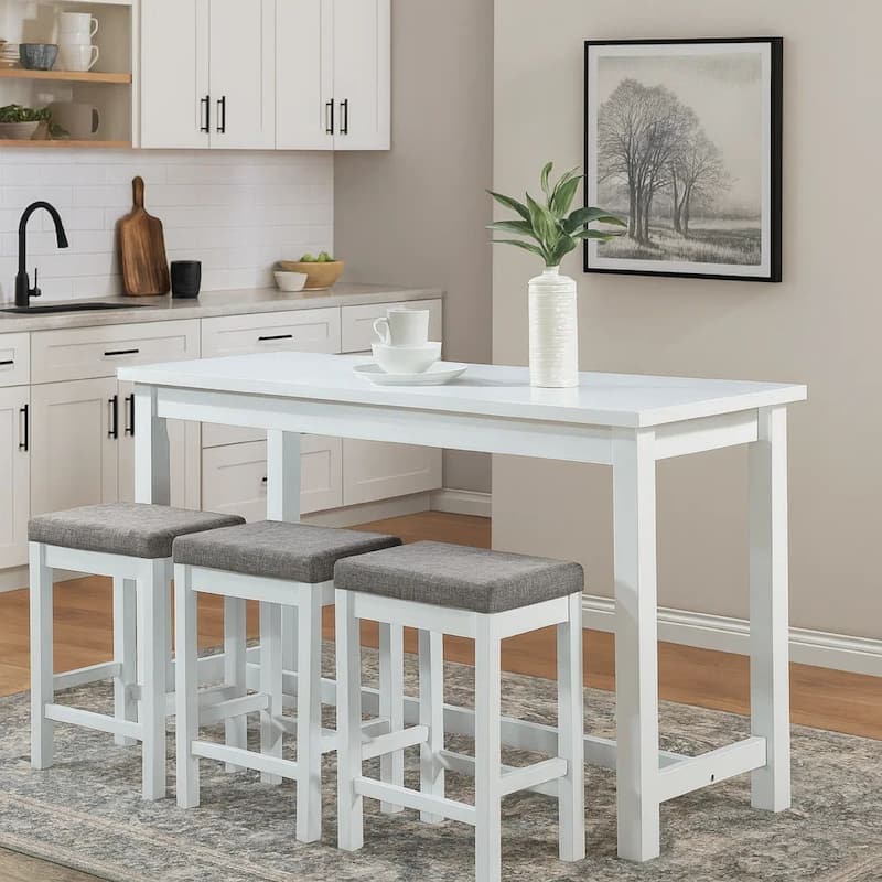1 Drawer Counter Height Table with Backless Stools,Set of 4,White and Gray