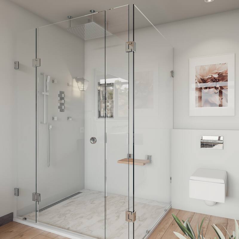 Polished Chrome 16" Folding Teak Wood Shower Seat Bench