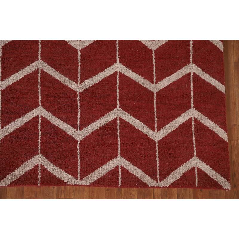 Hand Knotted Oriental 100% Wool Carpet Modern Chevron Red Gabbeh Area Rug - 7' 11'' X 5' 3''