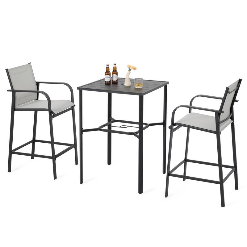 Patio 3-Piece Bar Set with Umbrella Hole, Textilene Bar Stools