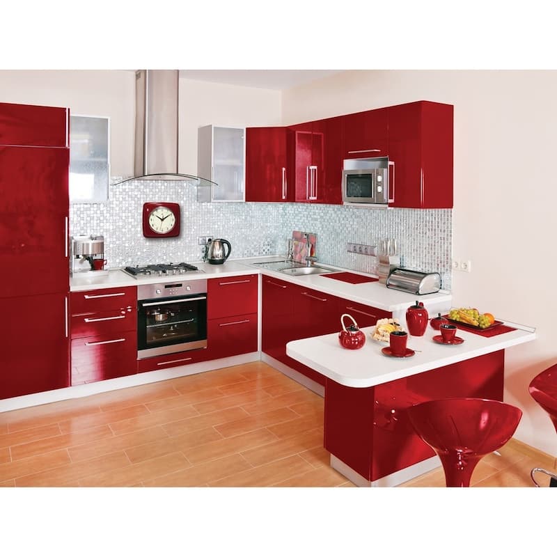 Curata Square Retro Red Finish Metal Quartz Wall Clock with Silent Movement