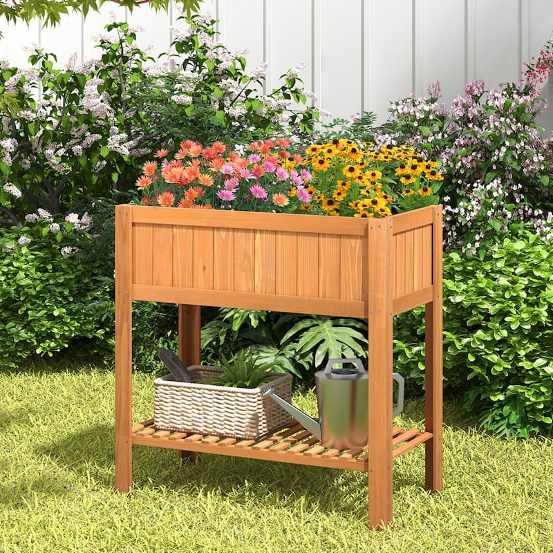 Costway Raised Garden Bed 39 x 20 x 39 in Outdoor Fir Wood Planter Box - 39''x20''x39'' (L x W x H)