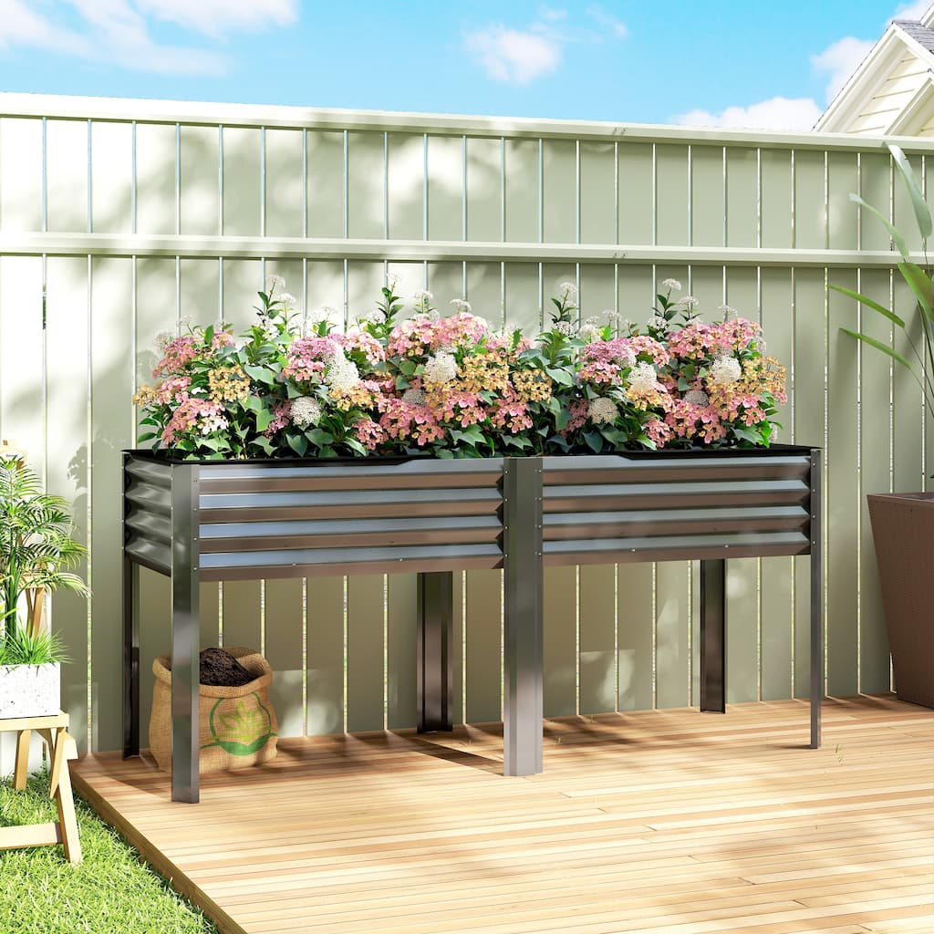 Outsunny Galvanized Raised Garden Bed with Legs, Extra Large Metal Raised Planter Box , 71" x 22" x 31.5", Dark Gray