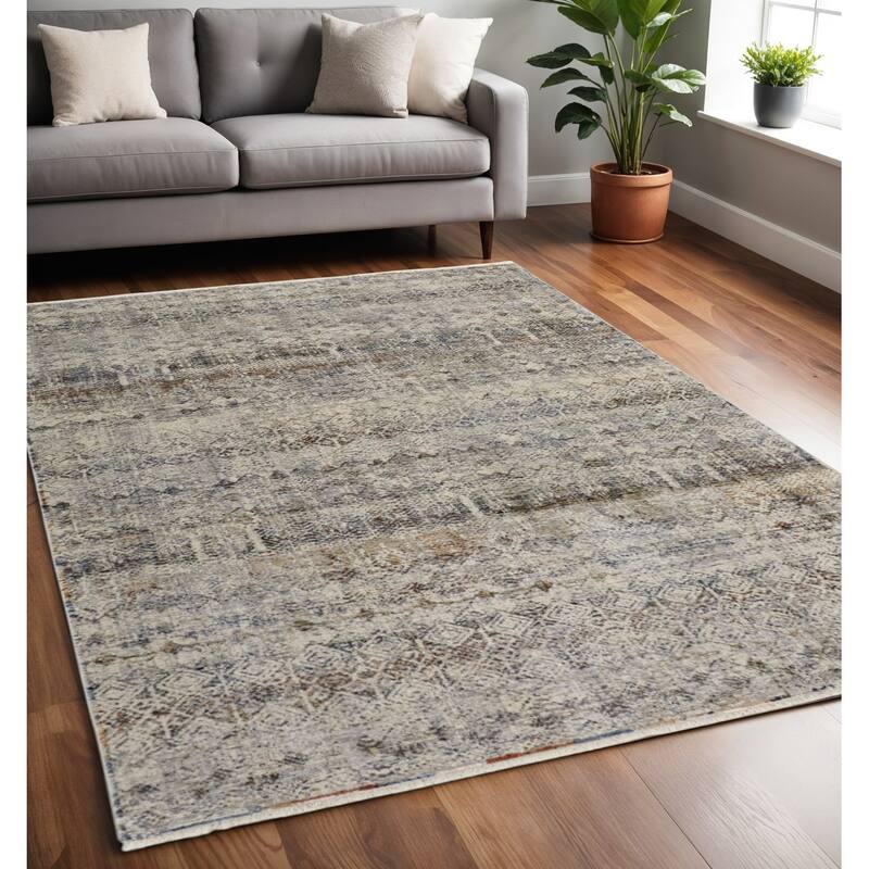 Togi Power Loomed Distressed Geometric Modern Non Skid with Fringe Area Rug By HomeRoots