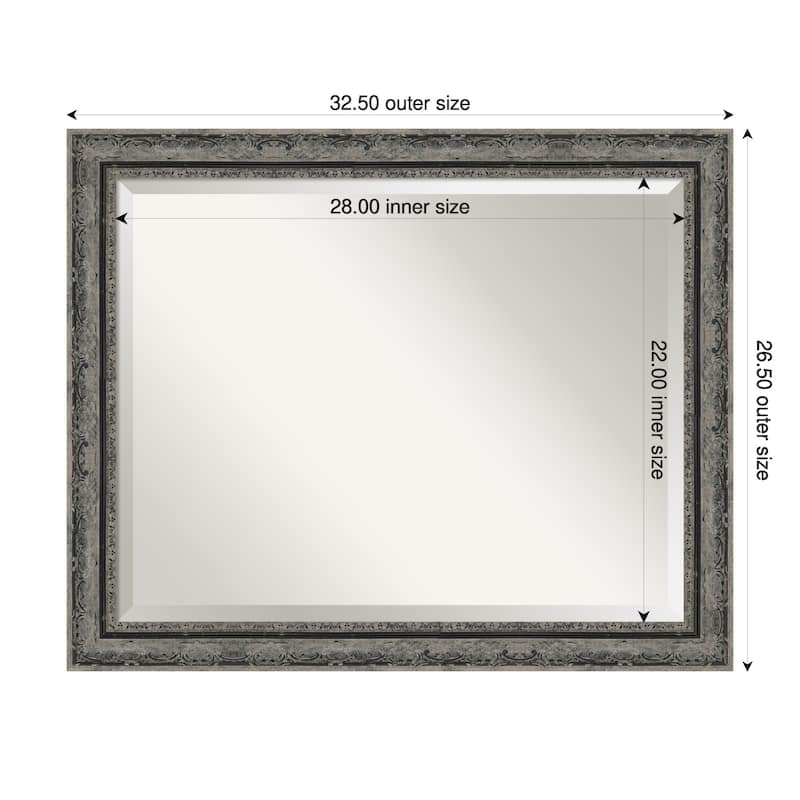 Filigree Beveled Framed Wall Mirror - 33 x 27 in - Filigree Matte Black
