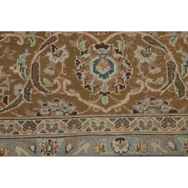 Traditional Kashan Vintage Persian Rug Hand-Knotted Pink Wool Carpet - 9'6" x 13'0"