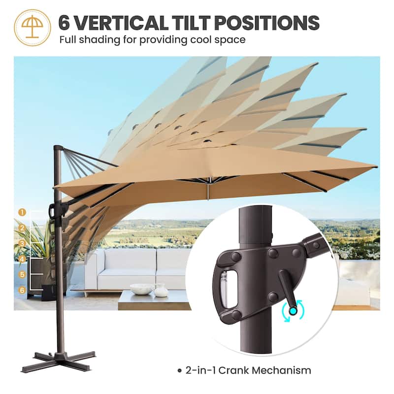 9 x 12 ft Outdoor Luxury Patio Cantilever Offset Umbrella with Base Stand
