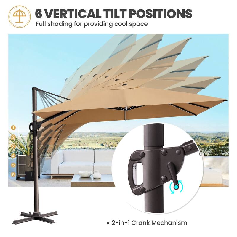 9 x 12 ft Outdoor Patio Cantilever Offset Umbrella with Heavy Duty Sand Water Fillable Base