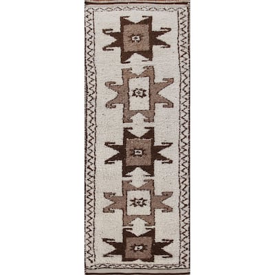 Natural Dye Beige Tribal Anatolian Runner Rug Hand-knotted Wool Carpet - 3'2"x 10'9"