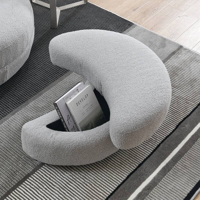 Oversized Teddy Fabric Swivel Barrel Chair with Moon Ottoman & 4 Pillows