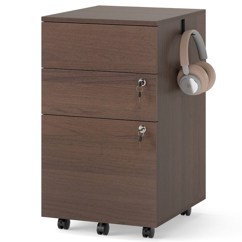 Gymax 3-Drawer File Cabinet Rolling File Organizer w/ Lock & 4 Keys - Coffee