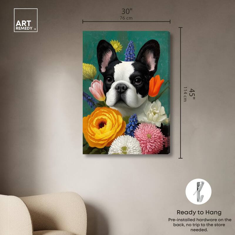 Secret Garden Frenchie Canvas by Art Remedy, Gallery Wrapped