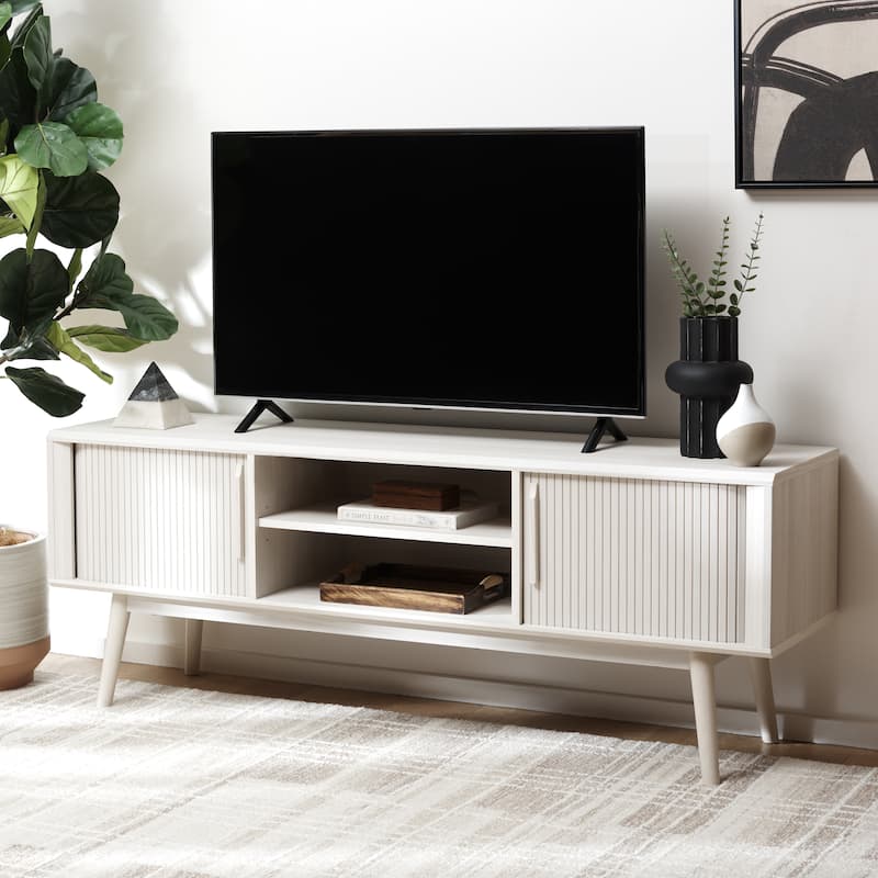 SAFAVIEH Aphra 2-Door 2-Shelf Entertainment Media Stand (Fits up to 65" Flatscreen TV) - 59 in. x 15.4 in. x 21.9 in.