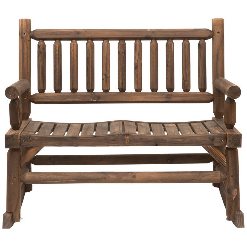 Outdoor Log Design 2-Person Rocking Chair, Wooden Loveseat with Wide Curved Seats