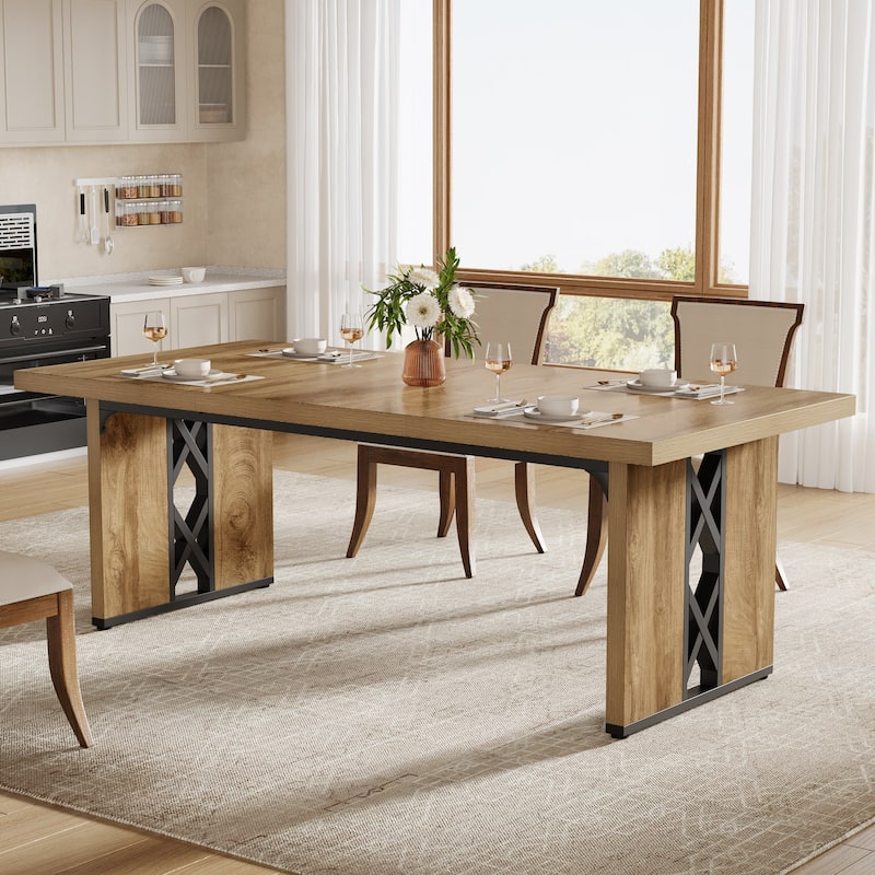 71" Dining Table Large Kitchen Table with Unique Heavy Duty Legs - Brown