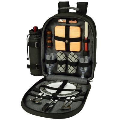 Picnic at Ascot - Deluxe Equipped 2 Person Picnic Backpack Bag with Cooler & Insulated Wine Holder - Charcoal