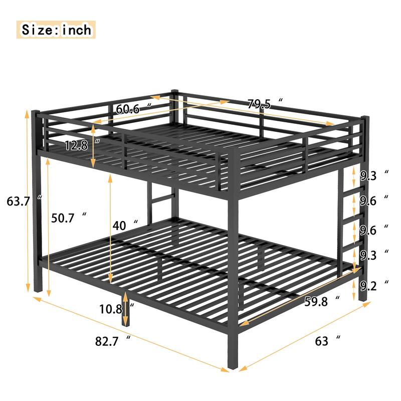 Queen Size Heavy Duty Metal Bunk Bed Frame, No Box Spring Needed