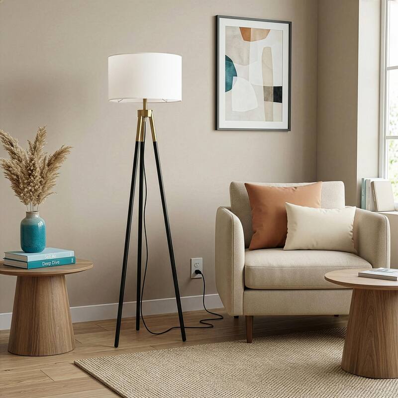 Monax Tripod Floor Lamp with White Fabric Shade