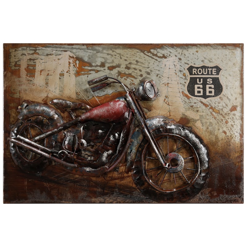 "Motorcycle 5" Mixed Media Iron Hand Painted Dimensional Wall Art