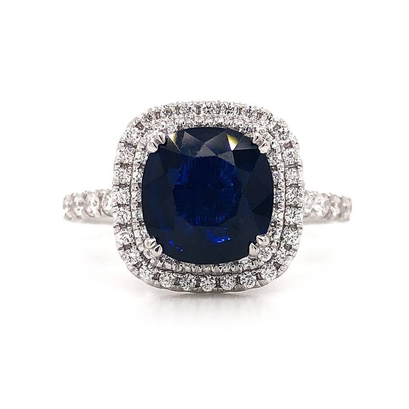 Auriya 18k Gold 2ct Cushion-cut Blue Sapphire Halo Diamond Engagement Ring 1ctw (H-I, SI1-SI2)