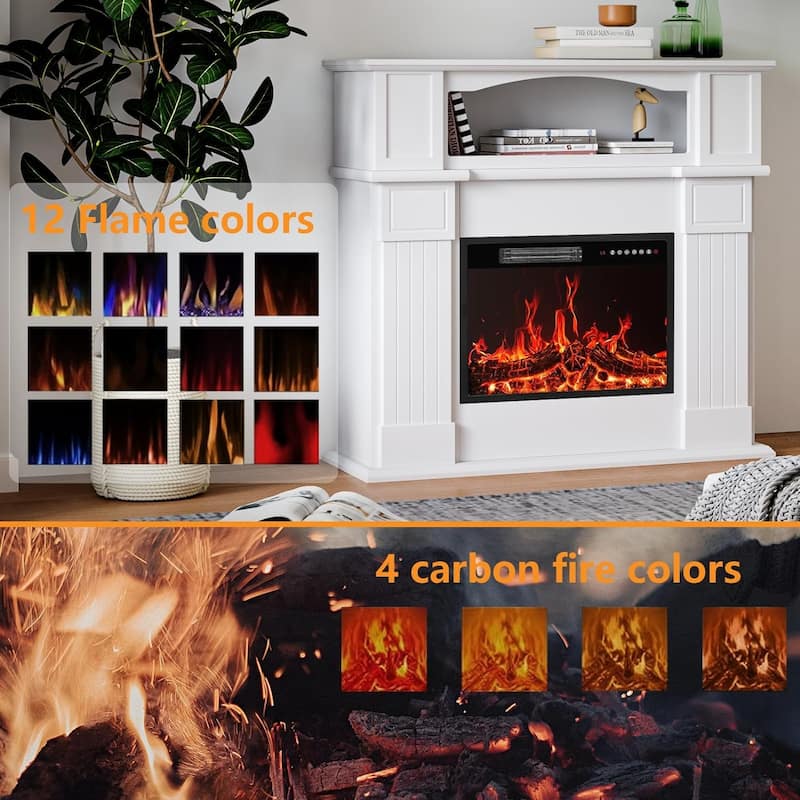 BOSSIN 43" Electric Fireplace with Mantel, 23 inch Electric Fireplace Insert,Freestanding TV Stand with Fireplace Wooden Firebox