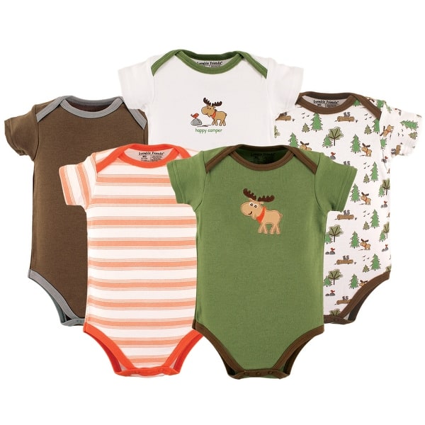 slide 1 of 1, Luvable Friends Baby Boy Cotton Bodysuits 5pk, Moose 0-3 Months - Moose