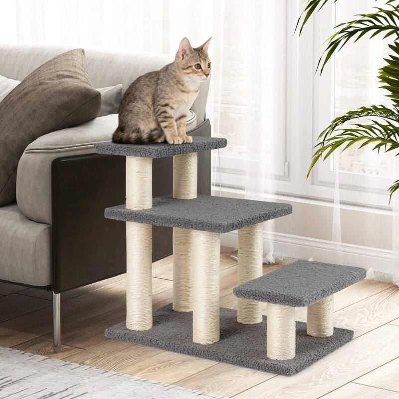 Gymax 2-in-1 Cat Tree Tower Pet Steps w/ Scratching Posts Hanging Toy