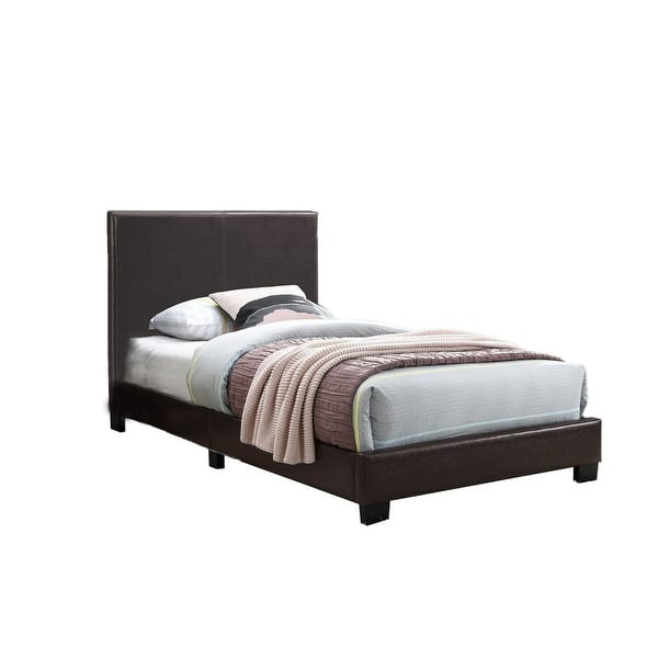 slide 2 of 2, Transitional Style Leatherette Twin Bed with Padded Headboard Dark Brown