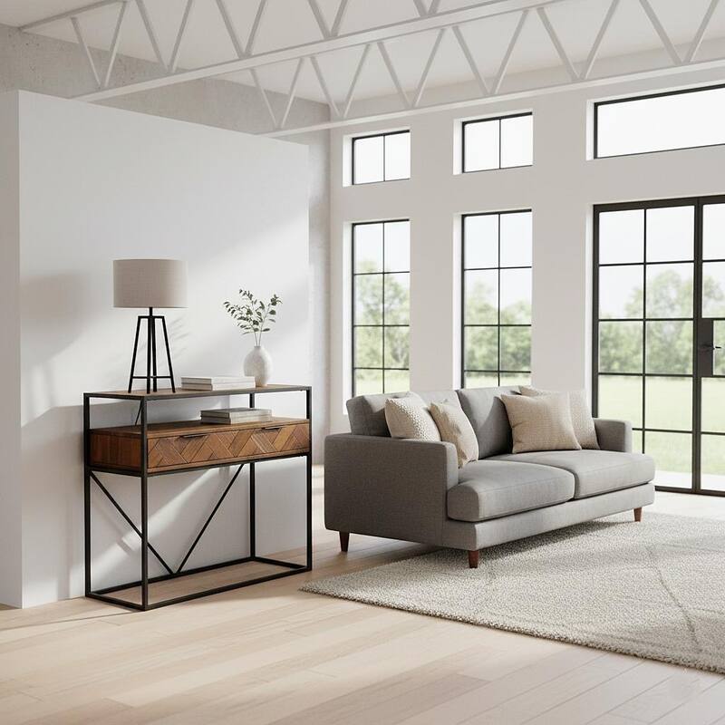 Vintage Industrial Dark Brown Wood Console Table