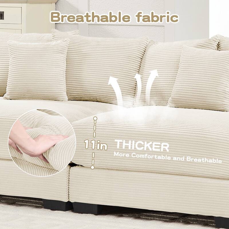Roomfitters 92" Oversized Cloud Modular Sectional, Corduroy Deep Seat Sofa with Extra-Wide Armrests