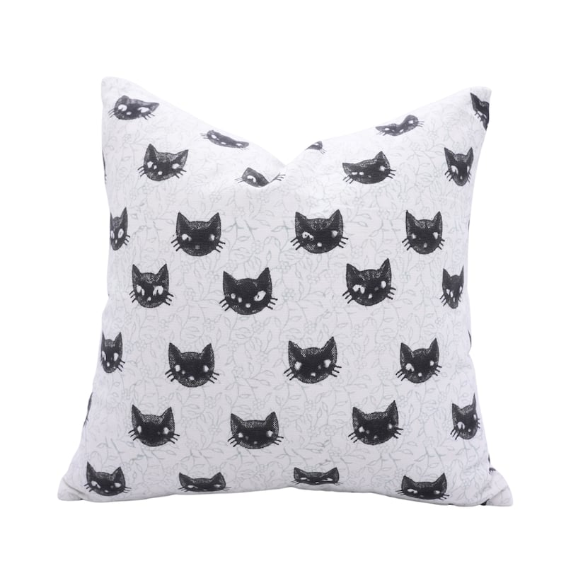 Fabdivine Handmade Block Print Cotton Green Pillow Cover, Pumpkin - Pillow Covers - Kitty- Black, Blue - 26" X 26"