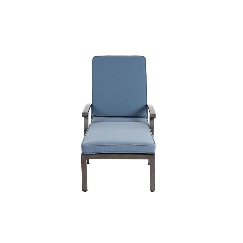 Adjustable Reclining Aluminum Chaise Lounge with Wheels for Poolside Patio Outdoor Navy Blue Rust-Resistant