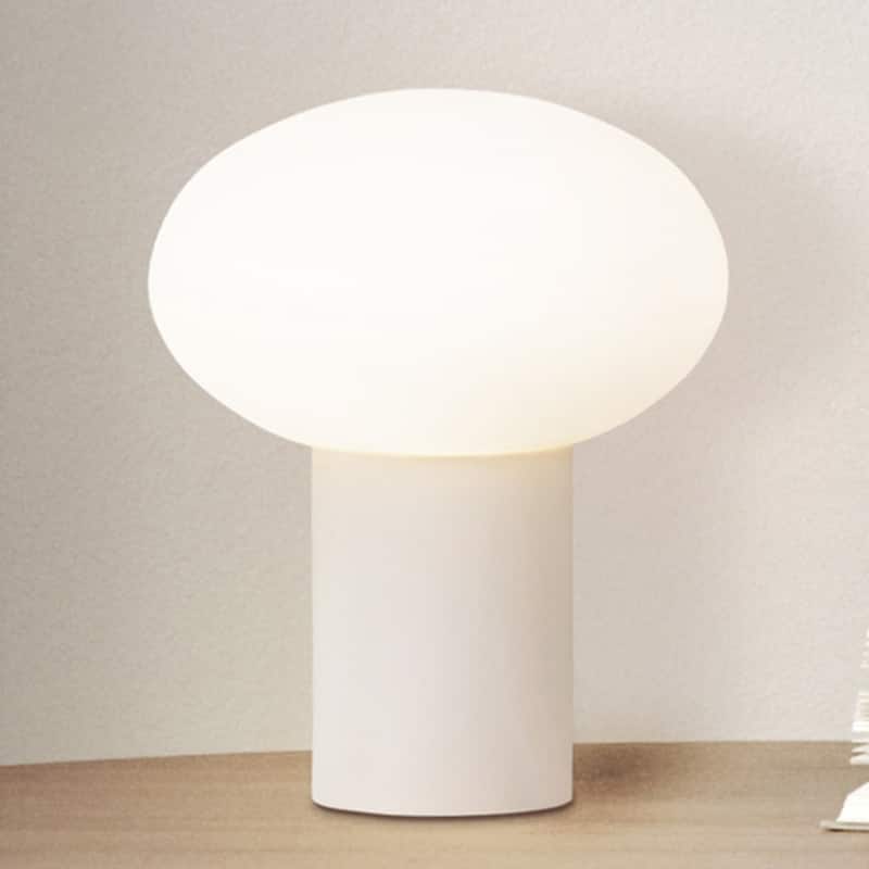 Brightech Ivy LED Glossy Off-White Cream Midcentury Round Globe Dimmable Bedside Nightstand Desk Lamp