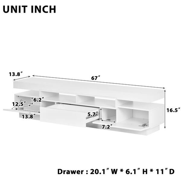 67''W Modern High Gloss TV Stand TV Storage Cabinet for 75 Inch TV with ...