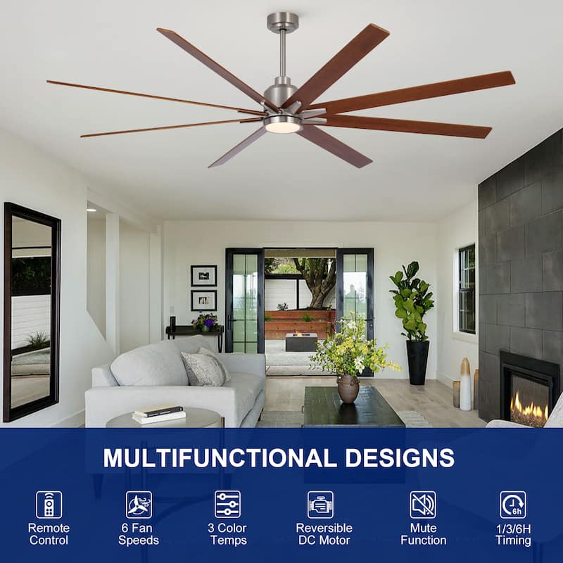 YUHAO 84 In. Indoor/Outdoor Modern Industrial Large Windmill Aluminum Blade Ceiling Fans With Lights, Quiet DC Motor and Remote