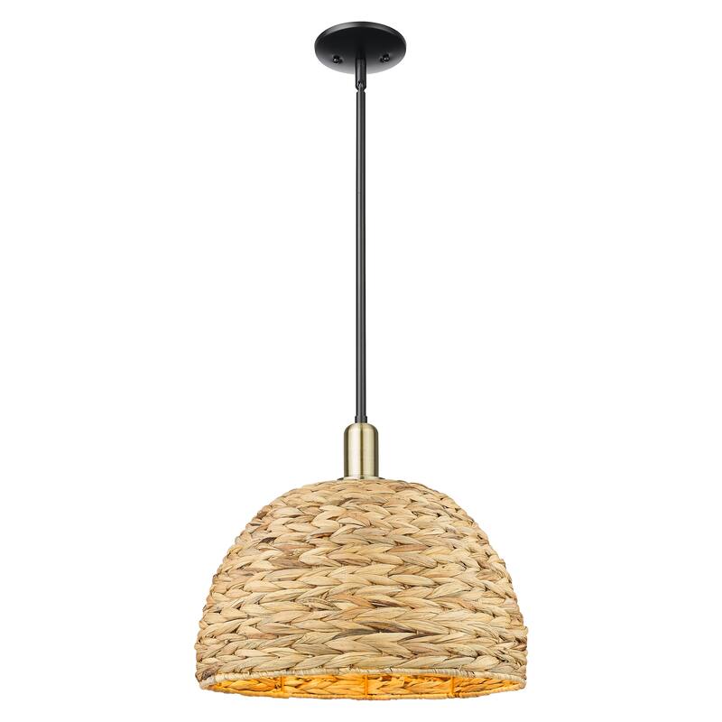 Innovations Lighting Endless Possibilities Arcadia - Woven Rattan - 1 Light 16" Stem Hung Mini Pendant - Black Antique Brass