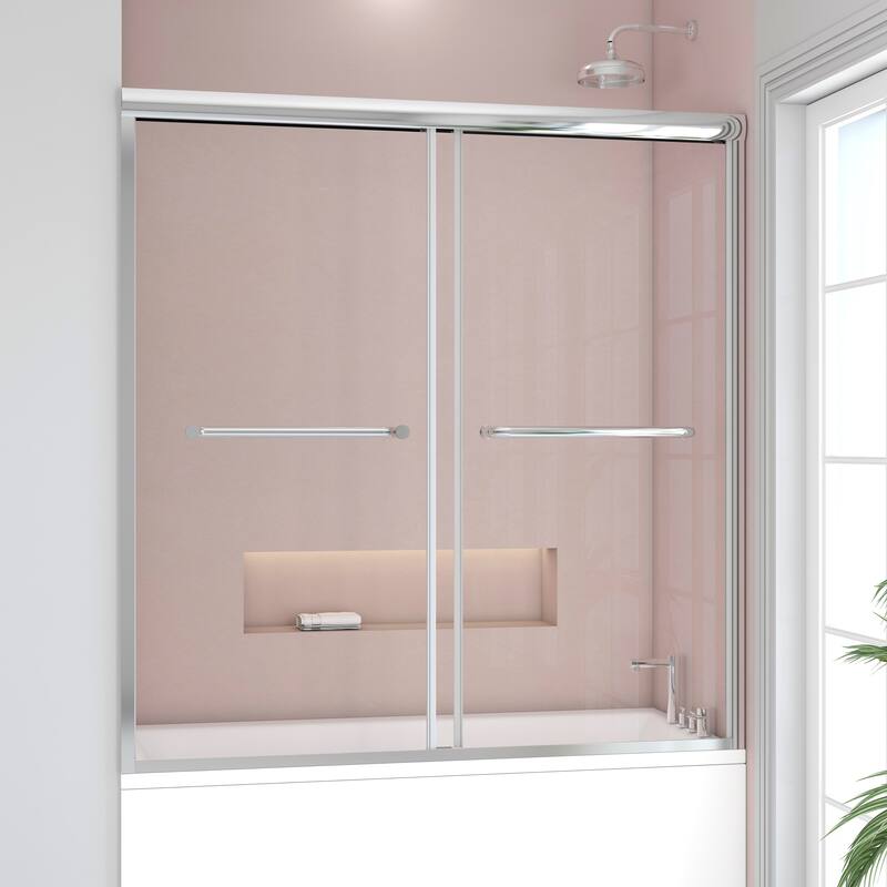 60 in. W x 62 in. H Framed Sliding Bath Tub Door with 5/16 in. Tempered Clear Glass - Sliver Luster