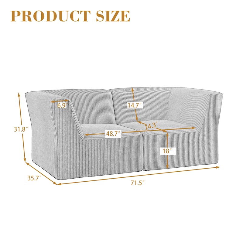 UIXE 71.5" W Deep Seat Comfy Loveseat Sofa For Bedroom - 71" W