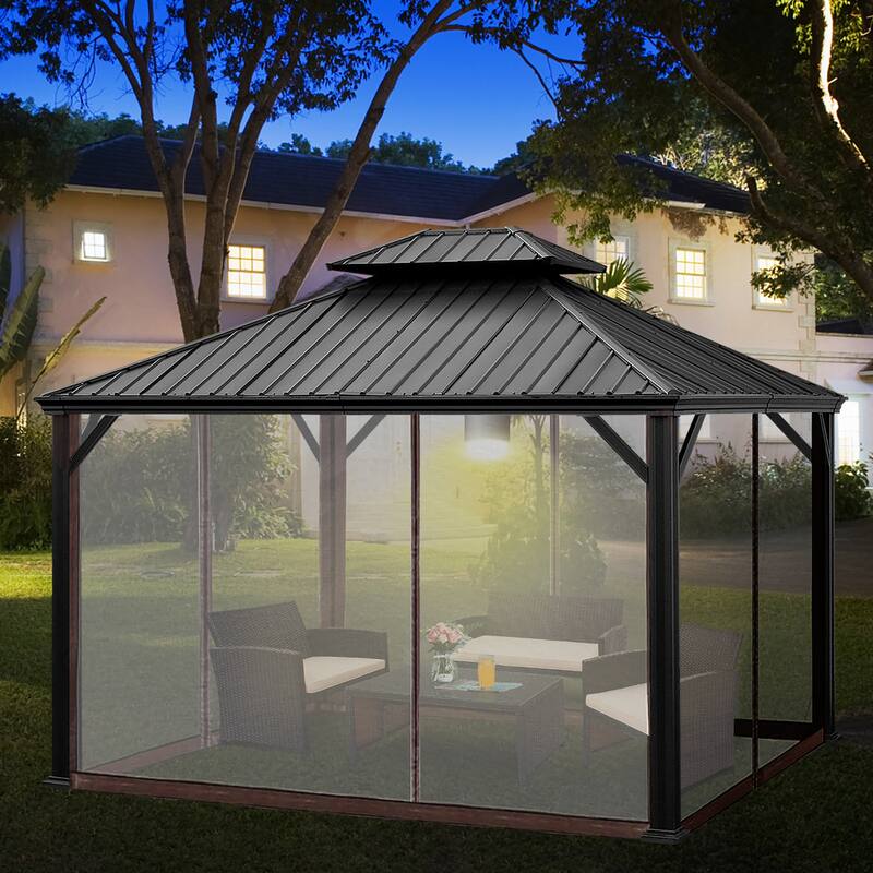 Costway 12ft x 10ft Hardtop Gazebo 2-tier Outdoor Galvanized Steel - See details