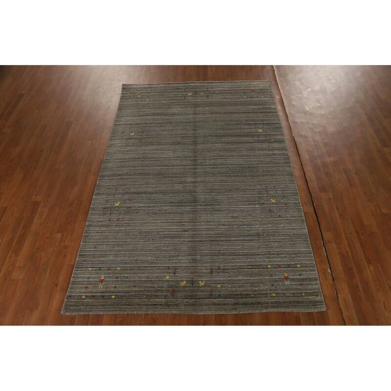 Hand Knotted Oriental 100% Wool Carpet Tribal Tribal Green Gabbeh Area Rug - 8' 2'' X 5' 3''