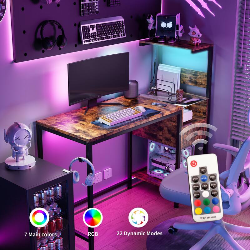Computer Desk with Power Outlet and Storage Shelves, Study Writing Table with USB Ports, PC Desk Workstation for Home Office