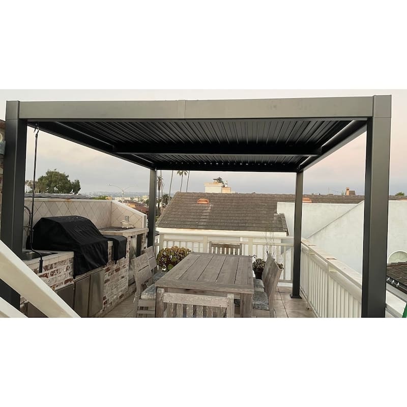 PURPLE LEAF Grey Louvered Pergola Accessories Roller Blinds, Strip Light and Shutter Wall(Pergola Not Included)