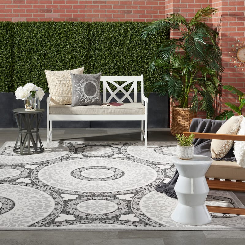 Nourison Calobra Boho Medallion Indoor Outdoor Area Rug - 7'10" x 9'10" - Grey