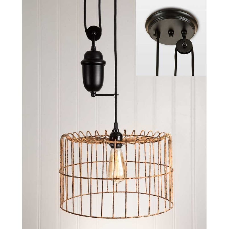 Yellow Wire Basket Pulldown Pendant Lamp
