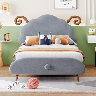 Upholstered Bed with Cute Shape Headboard Design Platform Bed